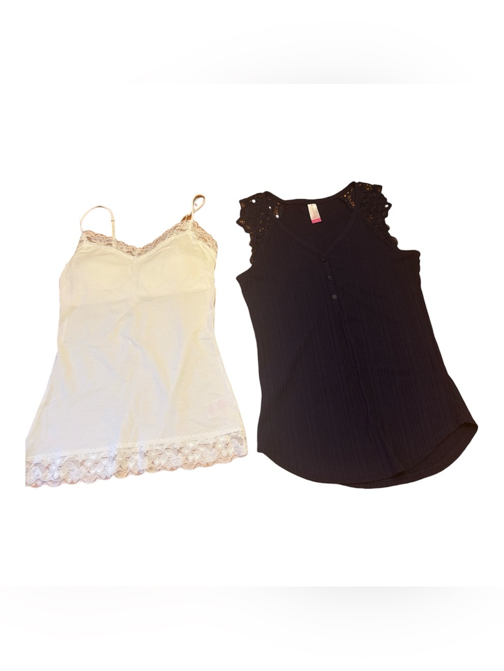 Two No Boundaries Tanks White Lace Cami & Blue Lace Sleeve Size Medium